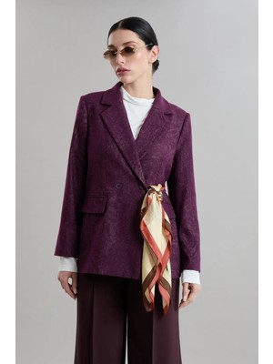 Vesantia Kadın Mürdüm Premium Desenli Likralı Blazer Ceket