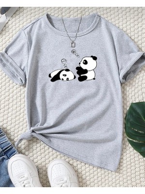 Punix Kids Özel Seri Uykucu Minik Pandalar Baskılı Yeni Trend Kız Çocuk Sevimli T-Shirt