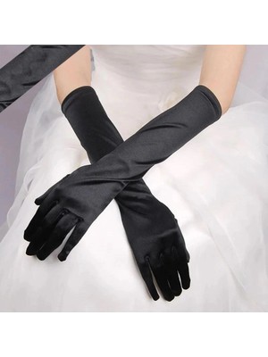 Sylar Uzun Boy Ekstra Parlak Saten Eldiven Siyah Renk