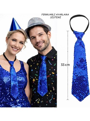 Sylar Mavi Renk Pul Payetli Işıltılı Parti Kravatı 33 cm