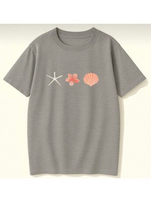 Punix Kids Özel Üretim Deniz Kabuğu Deniz Yıldızı Baskılı Kız Çocuk Marin T-Shirt