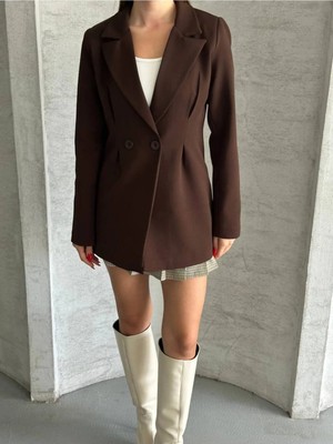 Vesantia Kadın Acı Kahve Pens Detaylı Blazer Ceket