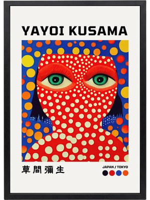 Yayoi Kusama: Puantiyeli Avangart Portre Siyah Çerçeveli Tablo