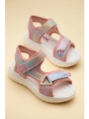 Dilimler Ayakkabı Şirinbebe Ortopedik Kız Çocuk Sandalet Pudra Faylon Taban Cırtlıyan Kapalı