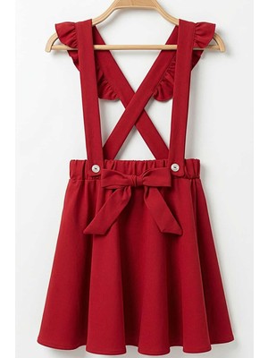 Zubi Baby & Kids Wear Kız Çocuk Fiyonklu Askılı Salopet Etek - Kırmızı (5-14 Yaş)
