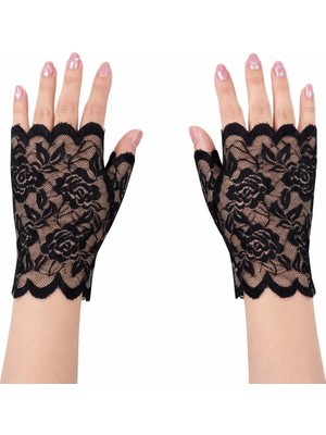 Sylar Siyah Dantel Parmaksız Kısa Eldiven