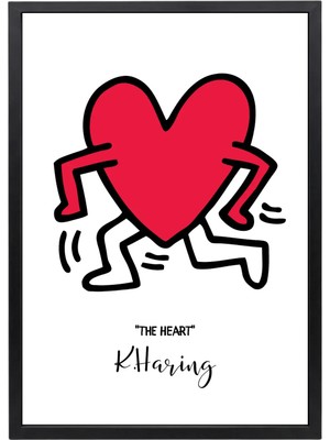 Keith Haring: Dans Eden Kalp Ahşap Çerçeveli Tablo