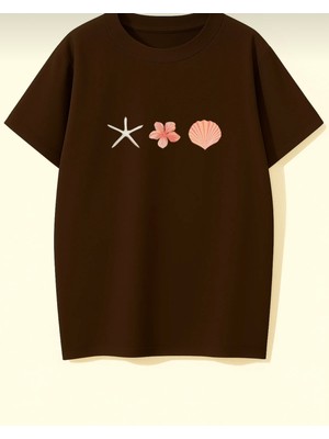 Punix Kids Özel Üretim Deniz Kabuğu Deniz Yıldızı Baskılı Kız Çocuk Marin T-Shirt