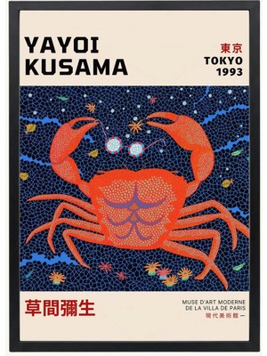 Yayoi Kusama Polka Dot Yengeç Tablosu Kahverengi Çerçeveli Tablo