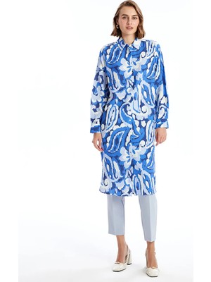 LC Waikiki Lcwaıkıkı Classic Mavi Desenli Kadın Gömlek Tunik