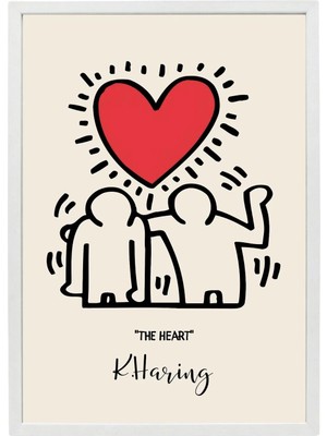 Keith Haring’in Kalbi Beyaz Çerçeveli Tablo