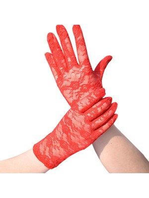 Sylar Kırmızı Renk Kısa Dantelli Eldiven