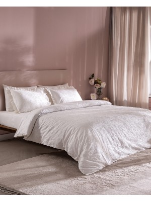 Madame Coco Aulne Çift Kişilik %100 Pamuk Brodeli Çarşaflı Nevresim Takımı - Beyaz