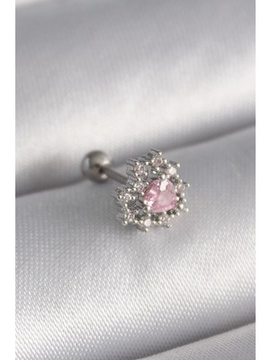 Sylar 316L Çelik Gümüş Renk Zirkon Taşlı Kalp Tragus Piercing