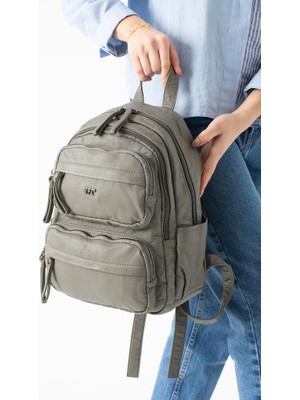 Baginn Vegan Deri Kadın Sırt Çantası Günlük Kullanıma Uygun Çok Cepli Yıkama Suni Deri 30*25 cm