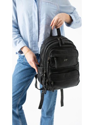 Baginn Vegan Deri Kadın Sırt Çantası Günlük Kullanıma Uygun Çok Cepli Yıkama Suni Deri 30*25 cm