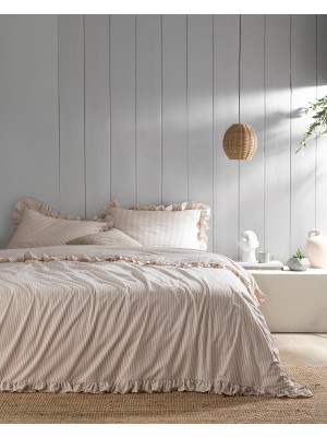 Madame Coco Verona King Size Fırfırlı Ipliği Boyalı Çarşaflı Nevresim Takımı - Beyaz/bej