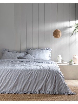 Madame Coco Verona King Size Fırfırlı Ipliği Boyalı Çarşaflı Nevresim Takımı - Beyaz/mavi