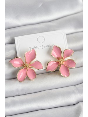 Sylar Pembe Mineli Çiçek Model Pirinç Kadın Küpe