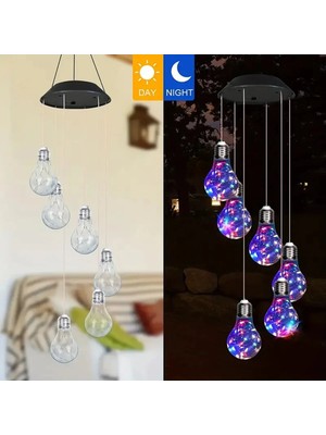 YeniTech Güneş Enerjili LED Rüzgar Ampul 7 Renk Değişimli Bahçe Aydınlatma Otomatik Yanan Dekoratif Rüzgar Çanı Iç Dış Mekan Balkon Veranda Süs Işığı Dilek Şişesi Tasarım