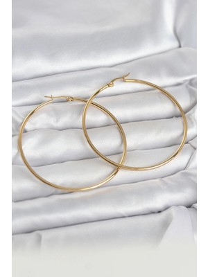 316L Çelik Gold Renk 60 mm Halka Kadın Küpe