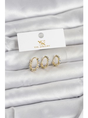 Sylar Pirinç Gold Renk Nazarlı Model 3'lü Kadın Küpe