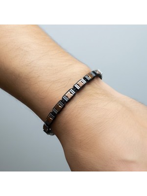 Valmont Accessories Hematit Taşlı Kahve/antrasit Erkek Bileklik Ince Kare Kesim Parlak Modern Bileklik