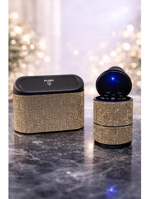 Keskin Sound Taşlı Araç Içi Çöp Kutusu & Küllük Seti – Kristal Kaplama Lüks Tasarım (2’li Set)Gold