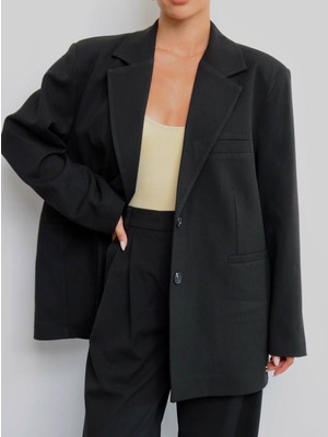 Spica Siyah Pamuklu Extra Oversıze Blazer Ceket+ Palazzo Pantolon Takım