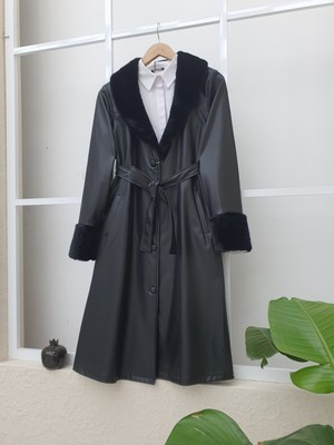 Modamorfo Yakası ve Kol Manşeti Soft Peluş Deri Kap -Siyah