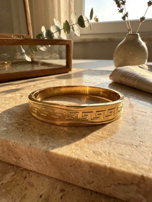 Meneva Aksesuar Antik Esintili Altın Gold Renk Paslanmaz Çelik Kelepçe