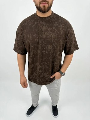 Civetta Erkek Premium Tişört Osy Yumuşak Dokulu Yıkamalı Oversize T-Shirt - Kahverengi