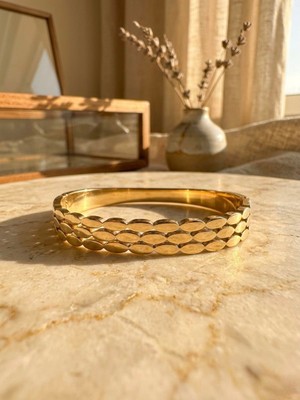 Meneva Aksesuar Üç Sıralı Altın Gold Renk Paslanmaz Çelik Kelepçe