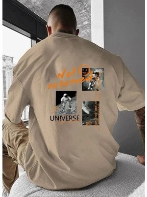 Amor Man Büyük Beden Özel Tasarım Unıverse Nasa Sırt Baskılı %100 Pamuk Oversize Battal Erkek T-Shirt