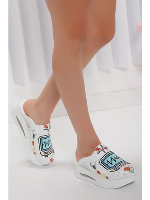 Arel Medikal Ortopedik Doktor ve Hemşire Terliği Kadın Sabo Terlik Ekg Desenli – Kaymaz Tabanlı Konforlu Sağlık Personeli Terliği