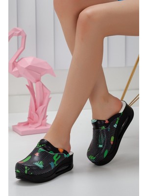 Arel Medikal Ortopedik Doktor ve Hemşire Terliği Kadın Sabo Terlik Kaktüs Desenli – Kaymaz Tabanlı Konforlu Sağlık Personeli Terliği