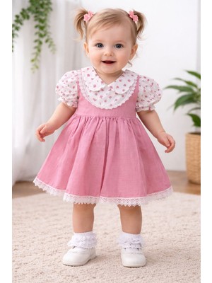 Tuem Baby Bebe Yaka Dantel Detaylı %100 Pamuk Astarlı Kız Bebek Elbisesi (Ölçüleri Açıklamada)