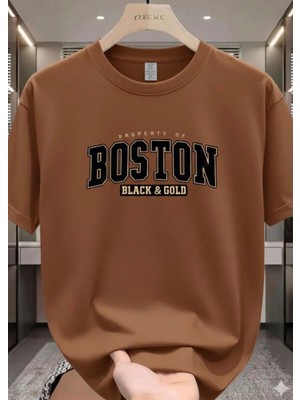 Punix Büyük Beden Özel Seri Boston Göğüs Baskılı %100 Pamuk Yeni Stil Battal Erkek T-Shirt