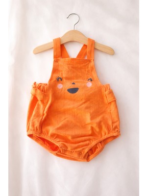 Kokoro Turuncu Askılı Bebek Salopet - Sevimli Baskılı Yazlık Bebek Tulum Şort