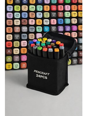 Beyzana Pencraft 24’lü Profesyonel Marker Boya Kalem Seti Taşıma Çantası ile 15cm x 10cm x 11cm Ölçüler