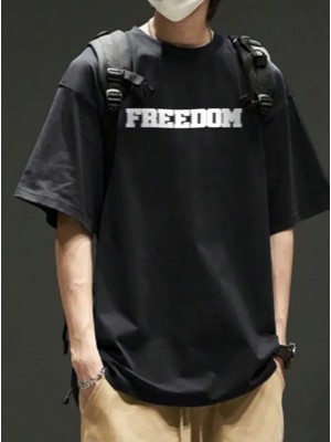 Punix Büyük Beden Özel Seri Freedoom Baskılı Oversize %100 Pamuk Hip Hop Erkek T-Shirt