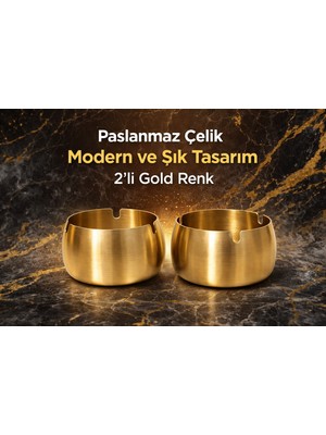 Dies 2 Adet Gold-Gümüş Metal Küllük Modern Tasarım Şık ve Zarif Küllük Gold Kül Tablası