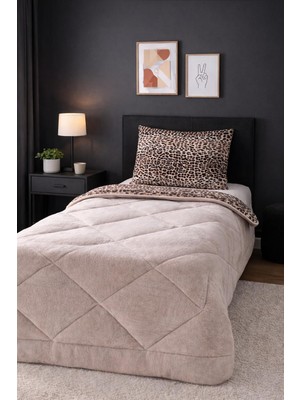 Arma Concept Tek Kişilik Leopar Desenli Pufidik Wellsoft Uyku Seti & Yorgan + 2 Adet Yastık Kılıfı + Lastikli Çarşaf