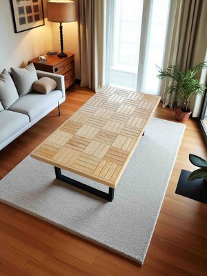 Mirrorss Doğal Orta Sehpa Vernikli 120 x 60 cm Ofis Salon Sehpası Retro Tasarım