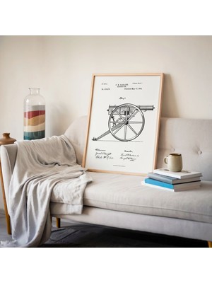 Pegziz Çerçeveli Tablo Askeri Havan Topu Çizimi Duvar Tablosu