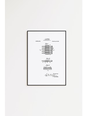 Pegziz Siyah - Naturel Ahşap Renk Çerçeveli Tablo Mermi Çizimi Duvar Tablosu