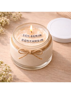 Verda Desing Sen Benim Dünyamsın Notlu Kokulu Kavanoz Mum - Özel Notlu Hediyelik Cam Mum