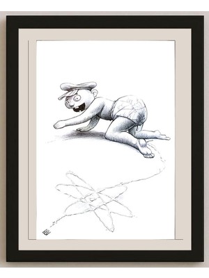 Karikatural Amih Montazeri 29X21CM Orijinal Karikatür BOD04013