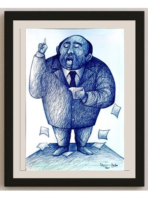 Karikatural Candido Isidfo Cuenca Fuentes 43X30CM Orijinal Karikatür BOD04346