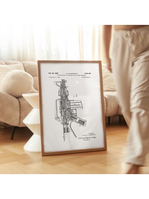 Pegziz Çerçeveli Tablo Askeri Otomatik Silah Duvar Tablosu